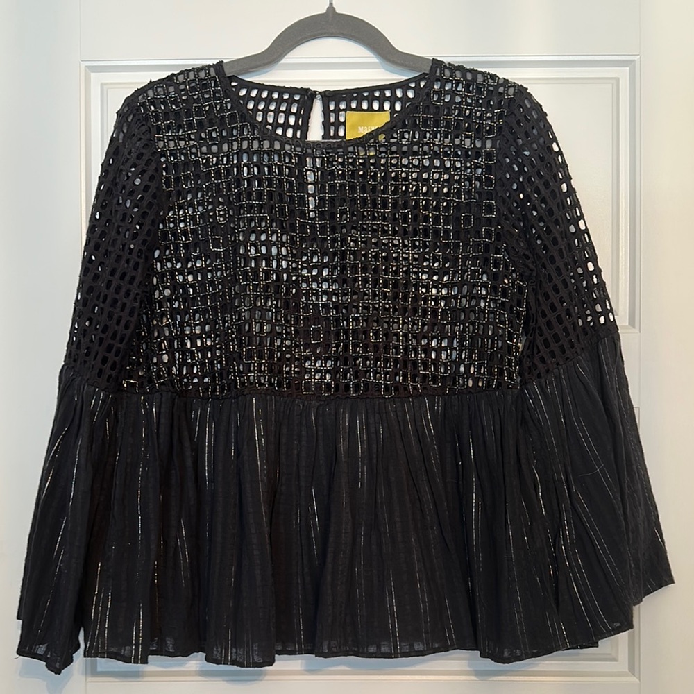 Maeve Black Boxy Bell Sleeve Blouse